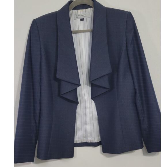 Tahari Blazer Womens Size 6 Ruffled Front Navy Blue Jacket Business Corp Blazer - Picture 2 of 8